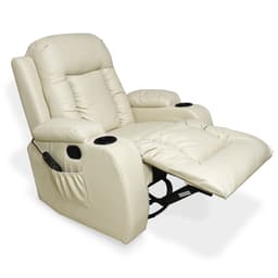 Poltrona do Papai com Massagem e Aquecimento Reclinável Austin Balanço Giratória PU Bege G31 - Gran Belo