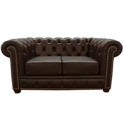 Sofá 2 Lugares Sala de Estar Chesterfield com Pés Madeira Couro Capucino G40 - Gran Belo