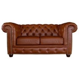 Sofá 2 Lugares Sala de Estar Chesterfield com Pés Madeira Couro Conhaque Brilho G40 - Gran Belo