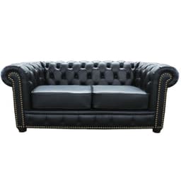 Sofá 2 Lugares Sala de Estar Chesterfield com Pés Madeira Couro Preto G40 - Gran Belo