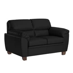 Sofá 2 Lugares Sala de Estar Pés em Madeira Nauru Couro Preto - Gran Belo