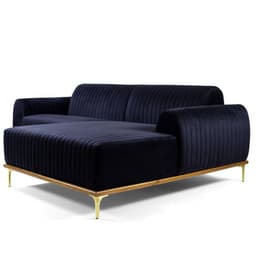 Sofá 3 Lugares Bipartido com Chaise Lado Esquerdo Base de Madeira Euro 230 cm Veludo Azul G15 - Gran Belo