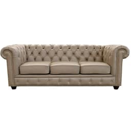 Sofá 3 Lugares Sala de Estar 235cm Chesterfield Pés Madeira Couro Avelã - Gran Belo