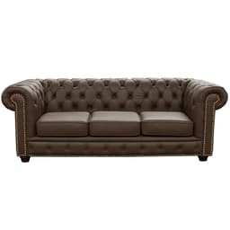 Sofá 3 Lugares Sala de Estar 235cm Chesterfield Pés Madeira Couro Capucino - Gran Belo