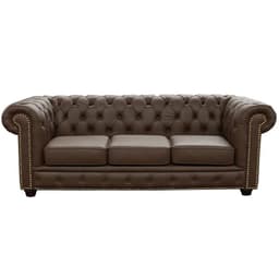 Sofá 3 Lugares Sala de Estar 235cm Chesterfield Pés Madeira Couro Capucino G40 - Gran Belo