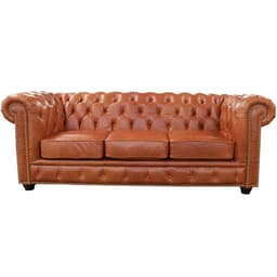 Sofá 3 Lugares Sala de Estar 235cm Chesterfield Pés Madeira Couro Conhaque G40 - Gran Belo