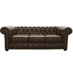 Sofá 3 Lugares Sala de Estar 235cm Chesterfield Pés Madeira Couro Marrom G40 - Gran Belo