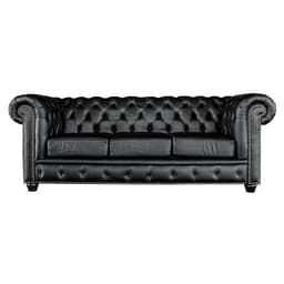 Sofá 3 Lugares Sala de Estar 235cm Chesterfield Pés Madeira Couro Preto G40 - Gran Belo