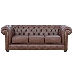 Sofá 3 Lugares Sala de Estar 235cm Chesterfield Pés Madeira Couro Tabaco G40 - Gran Belo