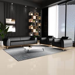 Sofá 3 Lugares Sala de Estar Bipartido Base de Madeira Euro 230 cm PU Preto G15 - Gran Belo