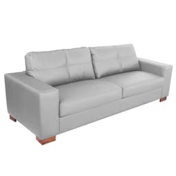 Sofá 3 Lugares Sala de Estar Pés Madeira kenny 240 cm Couro Cinza G43 - Gran Belo