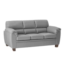 Sofá 3 Lugares Sala de Estar Pés em Madeira Nauru Couro Cinza G43 - Gran Belo