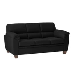 Sofá 3 Lugares Sala de Estar Pés em Madeira Nauru Couro Preto G43 - Gran Belo