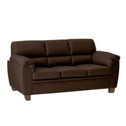 Sofá 3 Lugares Sala de Estar Pés em Madeira Nauru Couro Tabaco - Gran Belo