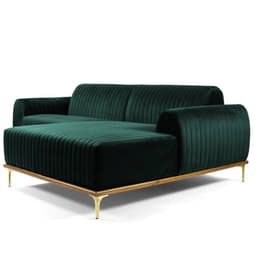 Sofá 3 Lugares com Chaise Base de Madeira Euro 230 cm Veludo Verde - Gran Belo