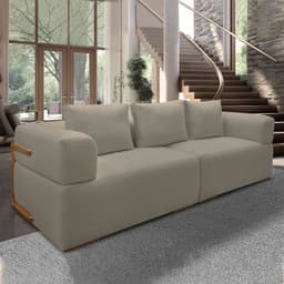 Sofá Bipartido 3 Lugares com Almofadas Soltas 240cm Nuuk Linho Avelã G63 - Gran Belo