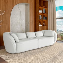 Sofá Bipartido Sala de Estar Diamond 252cm com Almofadas Soltas Bouclê Branco G52 - Gran Belo