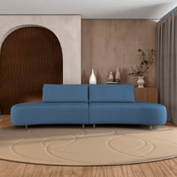 Sofá Bipartido Sala de Estar Jamaica 280cm Curvo Pés Alumínio Linho Azul G52 - Gran Belo