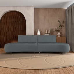 Sofá Bipartido Sala de Estar Jamaica 280cm Curvo Pés Alumínio Linho Grafite G52 - Gran Belo