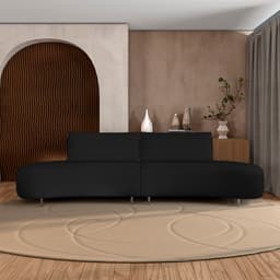 Sofá Bipartido Sala de Estar Jamaica 280cm Curvo Pés Alumínio Veludo Preto G52 - Gran Belo