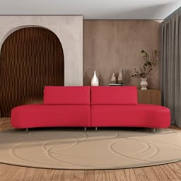 Sofá Bipartido Sala de Estar Jamaica 300cm Curvo Pés Alumínio Veludo Vermelho G52 - Gran Belo