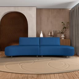 Sofá Bipartido Sala de Estar Jamaica 340cm Curvo Pés Alumínio Veludo Azul G52 - Gran Belo