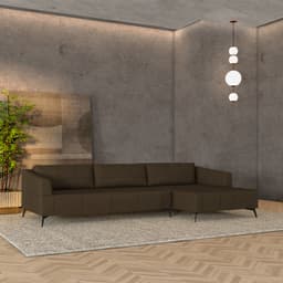 Sofá Bipartido Sala de Estar Kiara 292cm Chaise Direito Pés de Ferro Couro Capuccino G52 - Gran Belo