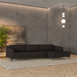 Sofá Bipartido Sala de Estar Kiara 352cm Chaise Direito Pés de Ferro Couro Marrom G52 - Gran Belo