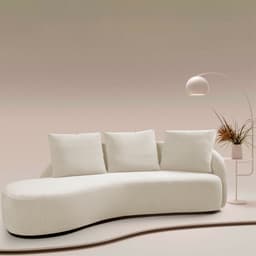 Sofá Chaise Decorativa Emilia 270cm com Almofadas Linho Bege Claro G92 - Gran Belo