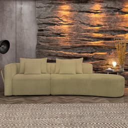 Sofá Curvo Decorativo Kimiko 327Cm 4 Lugares Sala de Estar com Chaise Bouclê Bege G52 - Gran Belo