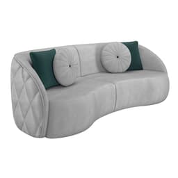 Sofá Decorativo 288cm com Almofadas Redondas Clarke Veludo Cinza Claro G45 - Gran Belo