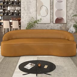 Sofá Decorativo 3 Lugares 210cm Joel Curvo com Encosto PU Caramelo G15 - Gran Belo