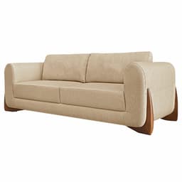 Sofá Decorativo 3 Lugares 220cm Pés em Madeira Buzz Linho Bege G63 - Gran Belo