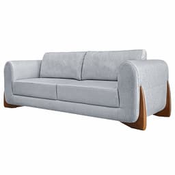 Sofá Decorativo 3 Lugares 220cm Pés em Madeira Buzz Linho Cinza Rústico G63 - Gran Belo