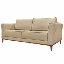 Sofá Decorativo 3 Lugares 230cm Pés em Madeira Tarantino Linho Bege G63 - Gran Belo