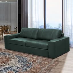 Sofá Decorativo Agatha 3 Lugares Sala de estar 235cm Pés em Madeira Couro Verde Musgo G88 - Gran Belo