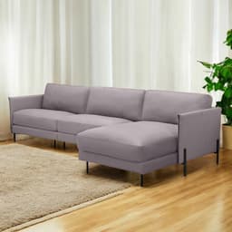 Sofá Decorativo Karine 5 Lugares Sala de estar 300cm com Chaise Pés em Aço Couro Avelã G88 - Gran Belo