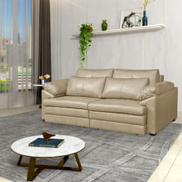 Sofá Decorativo Piece Bipartido Retrátil Sala de Estar 215cm Couro Bege G58 - Gran Belo