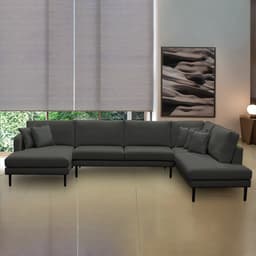 Sofá Decorativo Sala de Estar Osaka 310cm Modulado em U com Almofadas Pés em Madeira Linho Grafite G89 - Gran Belo