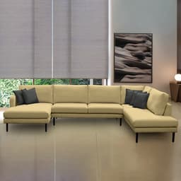 Sofá Decorativo Sala de Estar Osaka 340cm Modulado em U com Almofadas Pés em Madeira Linho Bege G89 - Gran Belo