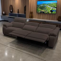 Sofá Elétrico Sala de Estar Reclinável Concepción U076 308cm Modulado Botão Elétrico Couro Marrom G49 - Idea Relax By Natuzzi Group