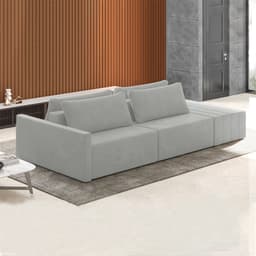 Sofá Ilha Modulado Milos 232cm Puff Lateral Veludo Cinza G33 - Gran Belo