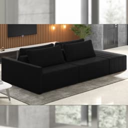 Sofá Ilha Modulado Milos 232cm Puff Lateral Veludo Preto G33 - Gran Belo