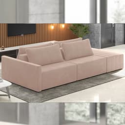 Sofá Ilha Modulado Milos 232cm Puff Lateral Veludo Rosê G33 - Gran Belo