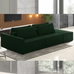 Sofá Ilha Modulado Milos 232cm Puff Lateral Veludo Verde G33 - Gran Belo