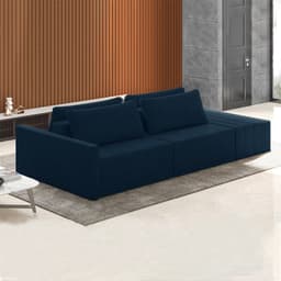 Sofá Ilha Modulado Milos 252cm Puff Lateral Veludo Azul Marinho G33 - Gran Belo