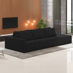 Sofá Ilha Modulado Milos 312cm Puff Lateral Veludo Cinza Escuro G33 - Gran Belo