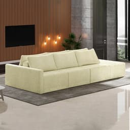Sofá Ilha Modulado Milos 342cm Puff Lateral Bouclê Bege G33 - Gran Belo