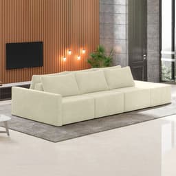 Sofá Ilha Modulado Milos 342cm Puff Lateral Veludo Bege G33 - Gran Belo