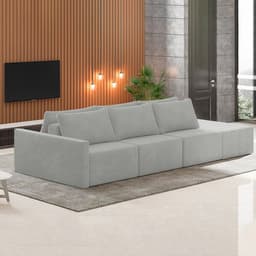 Sofá Ilha Modulado Milos 342cm Puff Lateral Veludo Cinza G33 - Gran Belo